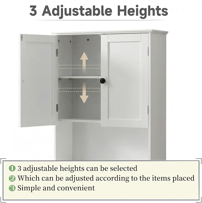 Bathroom Wall Cabinet, Over Toilet Storage Hanging Cabinet Adjustable Shelves - Image 5