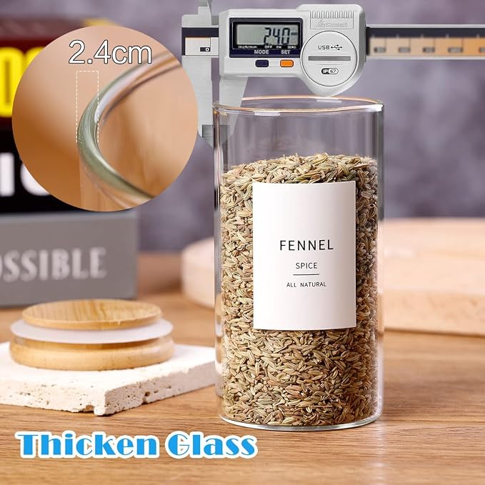 12 Pcs Glass Spice Jars With Bamboo Airtight Lids, 8oz Thicken Spice Containers - Image 6