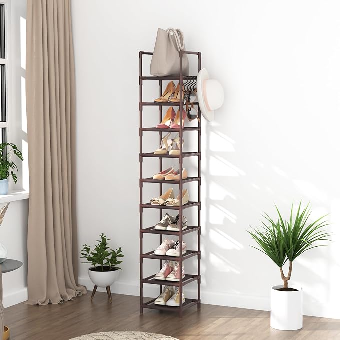 LANTEFUL Tall Shoe Rack 10-Tier Narrow Shoe Shelf Storage - Image 7