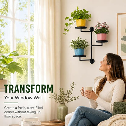 Rotating Window Wall Plant Shelves Stand Holder, 3 Tiered Metal Floating Plant - Image 3