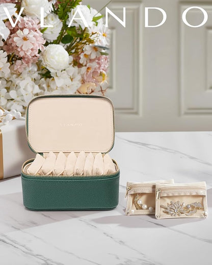 Vlando Jewelry Box with 8 Velvet Jewelry Bags Travel Jewelry Storage Box Petal - Image 5