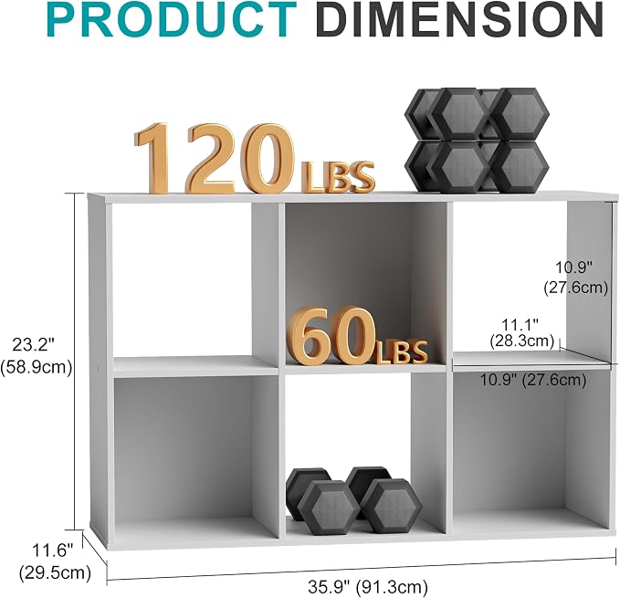 Simple Deluxe 6 Cube Storage Organizer, 3 Tier Stackable Bookshelf, Open Cube - Image 3