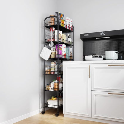 6 Tier Slim Storage Cart with Wheels, Metal Mobile Shelving Unit Organizer - Image 2