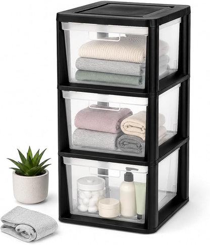 3 Drawer Plastic Storage Tower, 14.9" x 12.6" x 25.3" Medium | Organizer Chest by Unknown