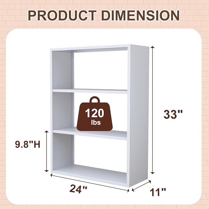 3 Tier White Metal Bookshelf, Small Open Bookcase - Image 2