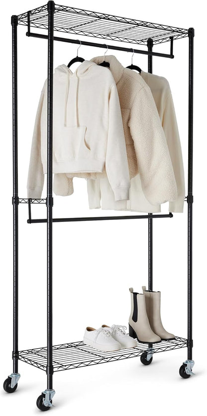 Amazon Basics Adjustable, Double Hanging Rod Garment Rolling Closet Organizer by AmazonBasics