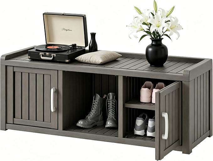 2-Tier Storage Bench, Waterproof UV-Resistant Outdoor Shoe Storage Cabinet by NBYSGO