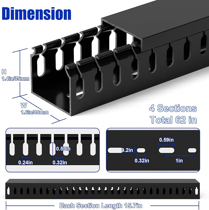 63in Professional Server Rack Cable Management Raceway, H1.4 x W1.6in Cable - Image 2