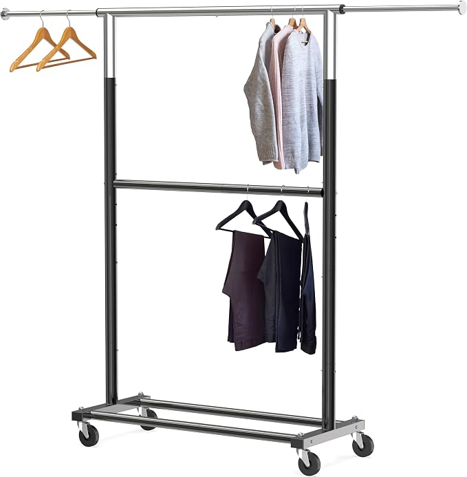 Simple Houseware Double Rod Adjustable Clothing Garment Rack - Image 6