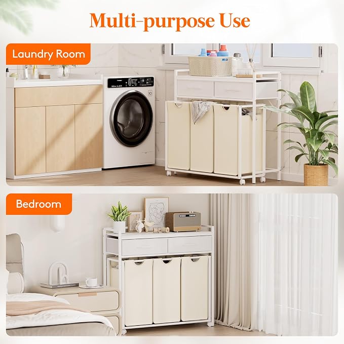 Lifewit Laundry Hamper 3 Section, Large Rolling Laundry Sorter - Image 9