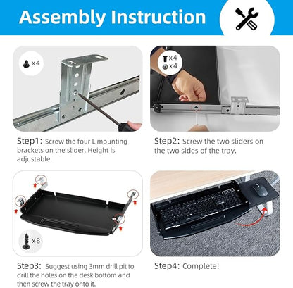 Solid Steel Under Desk Keyboard Tray Slide Out - Image 9