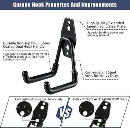 Garage Hooks Heavy Duty, 12 Pack Anti-Slip Coating Garage Wall Storage Hooks - Image 3