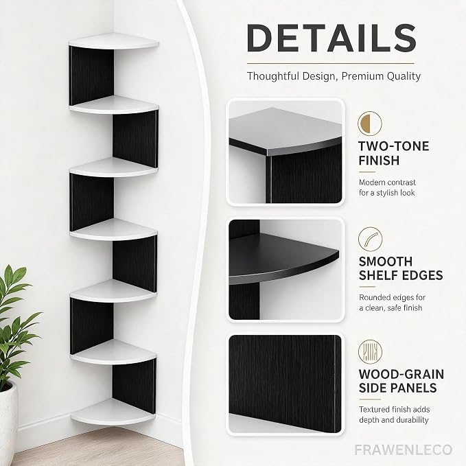 No-Drill Corner Shelf Wall Mount, 7-Tier Floating Corner Bookshelf - Image 8