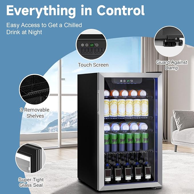 Compact Beverage Refrigerator, 110 Can/3.1 Cubic Feet Fridge - Image 2