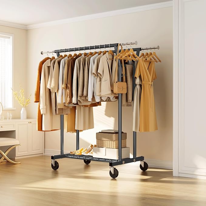 HYSEYY Heavy Duty Clothes Rack, Rolling Clothing Rack - Image 8
