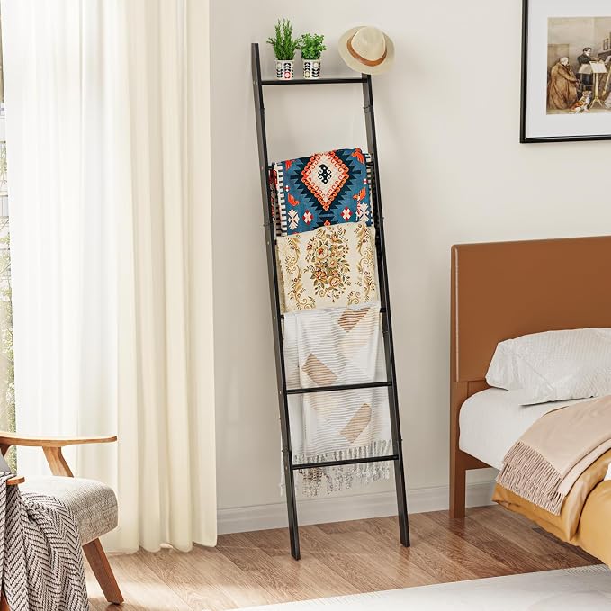 BAMBANG 6-Tier Blanket Ladder for Living Room, Blanket Quilt Ladder Rack Rustic - Image 2