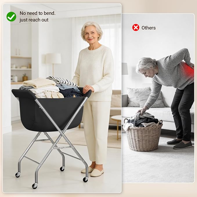 ELYKEN Laundry Basket with Wheels, Collapsible Laundry Hamper, Foldable Design - Image 8
