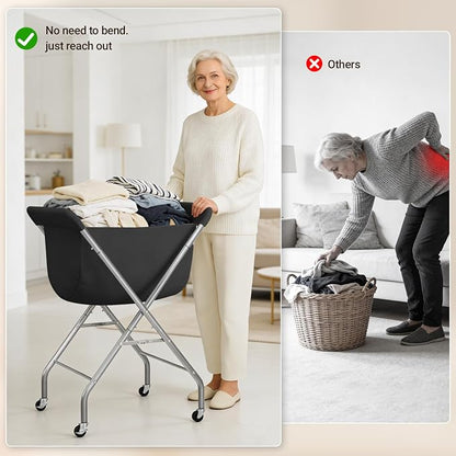 ELYKEN Laundry Basket with Wheels, Collapsible Laundry Hamper, Foldable Design - Image 8
