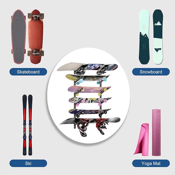 Skateboard Rack Wall Mount – Skateboard Wall Hanger, Snowboard Display Wall - Image 2