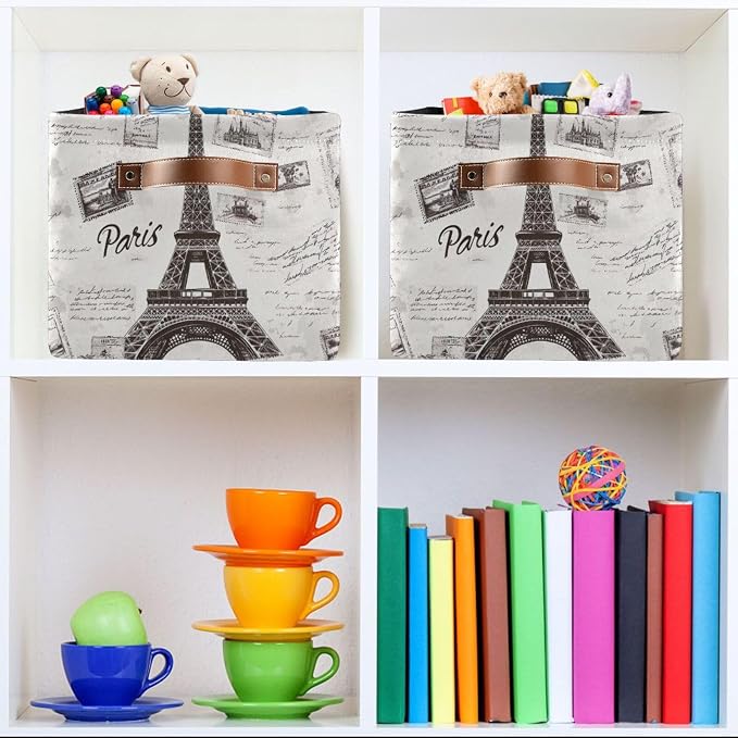 Grey Paris Tower Storage Bins Foldable Canvas Fabric Storage Basket - Image 7