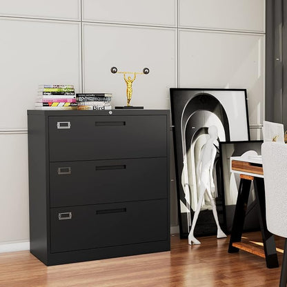 Lateral File Cabinet with Lock, 3 Drawer Large Metal Filing Cabinet, Home - Image 2