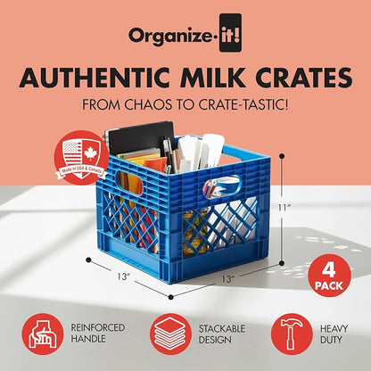 ORGANIZE-IT! 4 Pack Storage Milk Crate, Heavy Duty Versatile Box Organizers - Image 2