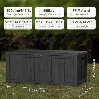 150 Gallon Resin Deck Box, Waterproof Outdoor Storage Box - Image 6