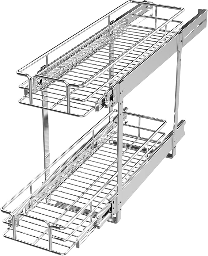 LOVMOR 2 Tier Individual Pull Out Cabinet Organizer 7½" W x 21½" D, Slide Out by LOVMOR