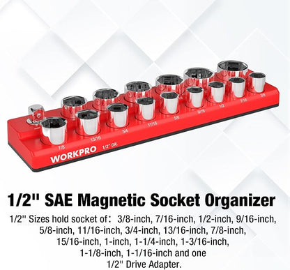 WORKPRO Magnetic Socket Organizer, 1/2-Inch SAE Sockets Holder, Socket Trays - Image 2