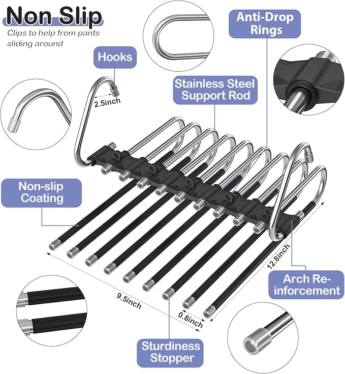 Upgrade 9 Layers Pant Hangers Space Saving, Non Slip Stainless Steel - Image 4