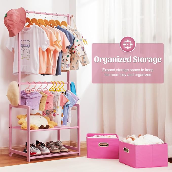 Bamboo Kids Clothing Rack: Holds Up To 121 Lbs of Dress-Up Clothes | 2 - Image 9