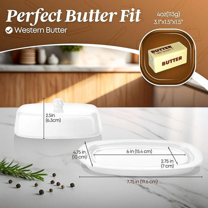 Flexzion Ceramic White European Butter Dish - Image 7