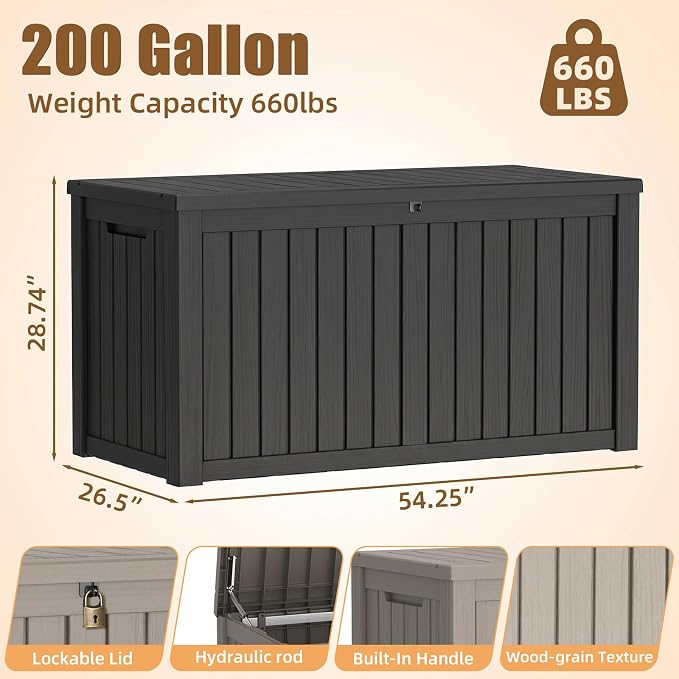 200 Gallon Outdoor Storage Box, Large Resin Deck Box, Waterproof Lockable - Image 5