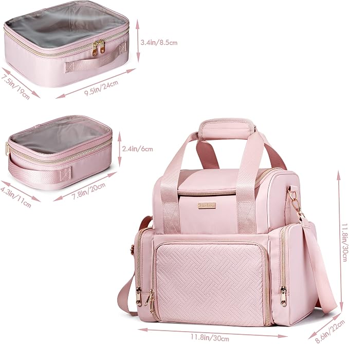 Large Makeup Cosmetic Bag with 3 Removable Case, Double Layer Travel Makeup - Image 5