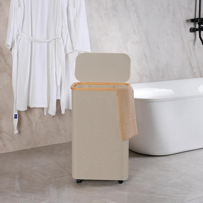 efluky Laundry Basket with Wheels, Tall Rolling Laundry Hamper with Lid and - Image 5