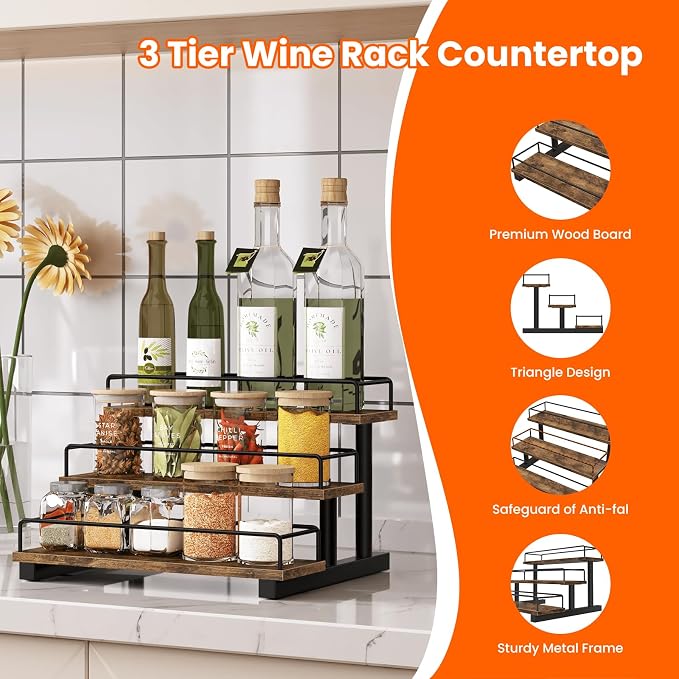 Homode Liquor Bottle Display Shelf, Coffee Syrup Rack Organizer, 3 Tier Wine - Image 5