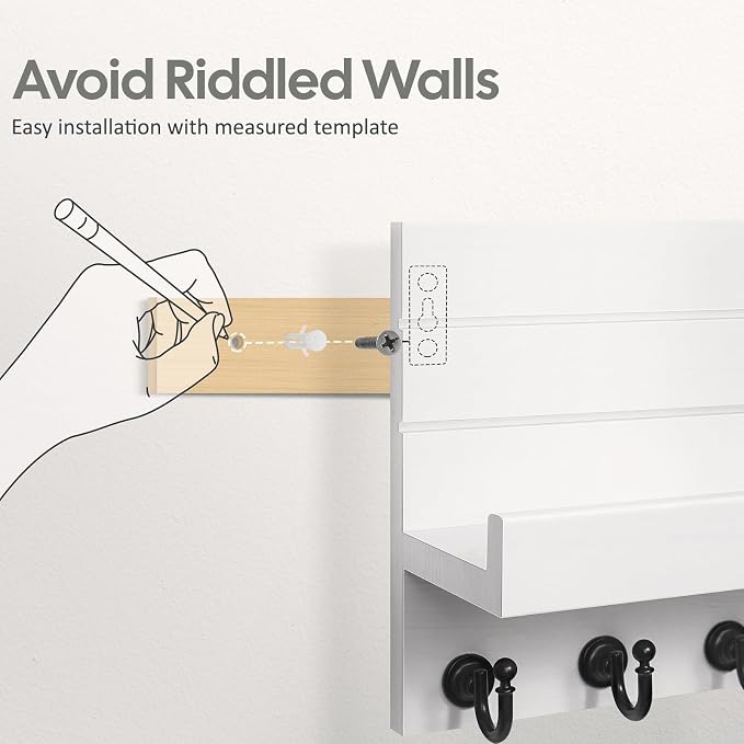 HONJIN Key Holder for Wall: Upgraded 7 Sturdy Key Hooks Easy Installation Mail - Image 2