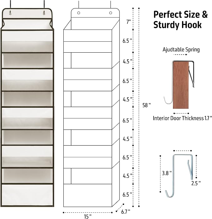 Over Door Organizer with 5 Large Pockets, Heavy Duty Hanging Organizer Storage - Image 2