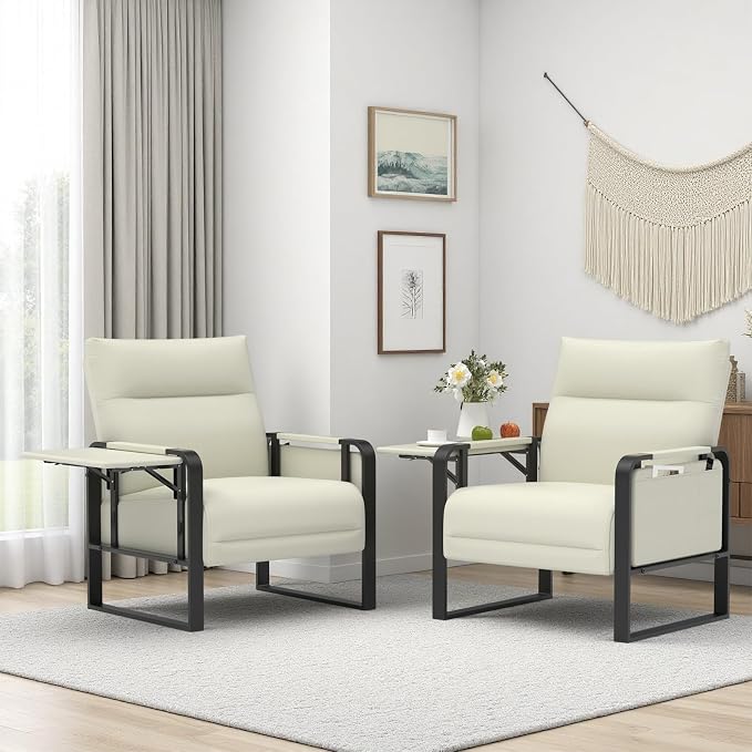 Upholstered Accent Sofas Set of 2, Modern Faux Leather Sofa Chairs by Tbillionnext
