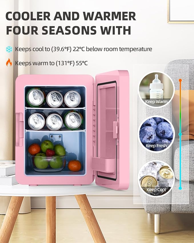 12L Skincare Fridge with Mirror & LED Lighting, 3-Mode Dimmable, Cooler & Warmer - Image 4