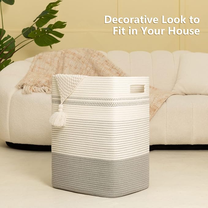 Laundry Hamper, Large Woven Rope Tall Laundry Basket - Image 9