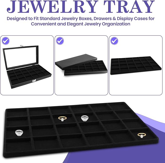 Novel Box 5 Pack 24-Slot Black Liner Jewelry Storage Tray Inserts 14.75x8.25x1 - Image 8