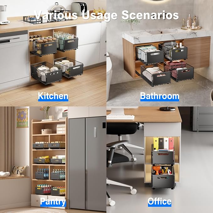 Mustorn 2 Pack Pull Out Cabinet Organizer, Slide Out Drawers - Image 7