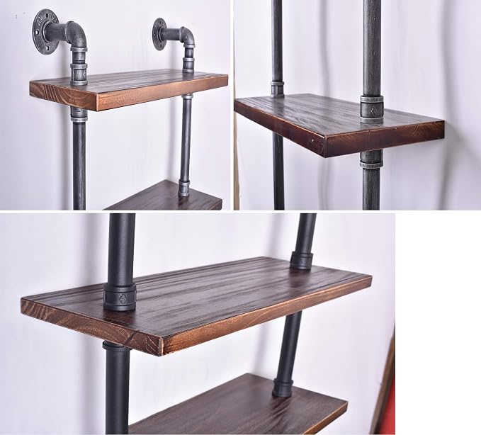 Industrial Pipe Shelves Rustic Modern 24"W Wood Ladder Bookcase - Image 3