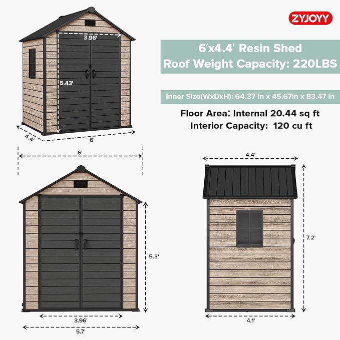 ZYJOYY Outdoor Storage Shed 6x4.4 FT - Image 2