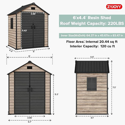 ZYJOYY Outdoor Storage Shed 6x4.4 FT - Image 2
