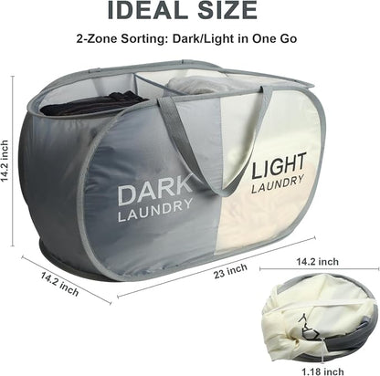 Seefoo 2-Section Collapsible Laundry Baskets, Dual Compartment Foldable Pop Up - Image 4