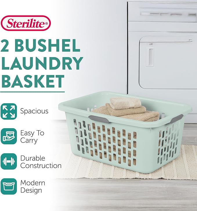Sterilite Laundry Basket, Plastic Clothes Hamper, Large Rectangle Bin - Image 2