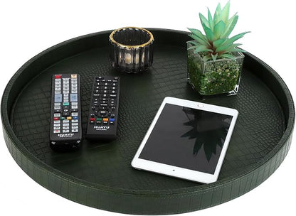 HofferRuffer Round Serving Tray 20'', Elegant Faux Leather Circle Ottoman Table - Image 3