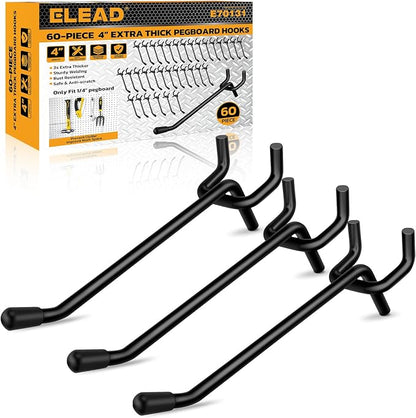 ELEAD 60-Piece 4 Inch Extra Thick Pegboard Hooks, Heavy Duty Peg Board by ELEAD